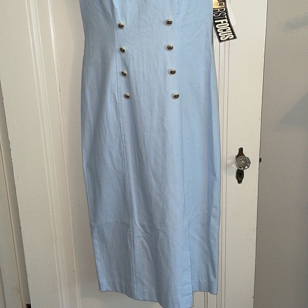 NWT Vtg 80s/90s First Focus light blue cotton short sleeve midi dress - Picture 4 of 10
